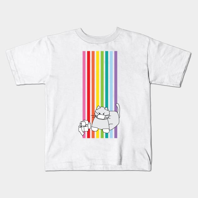 Corona Cat Rainbow Kids T-Shirt by kristinbell